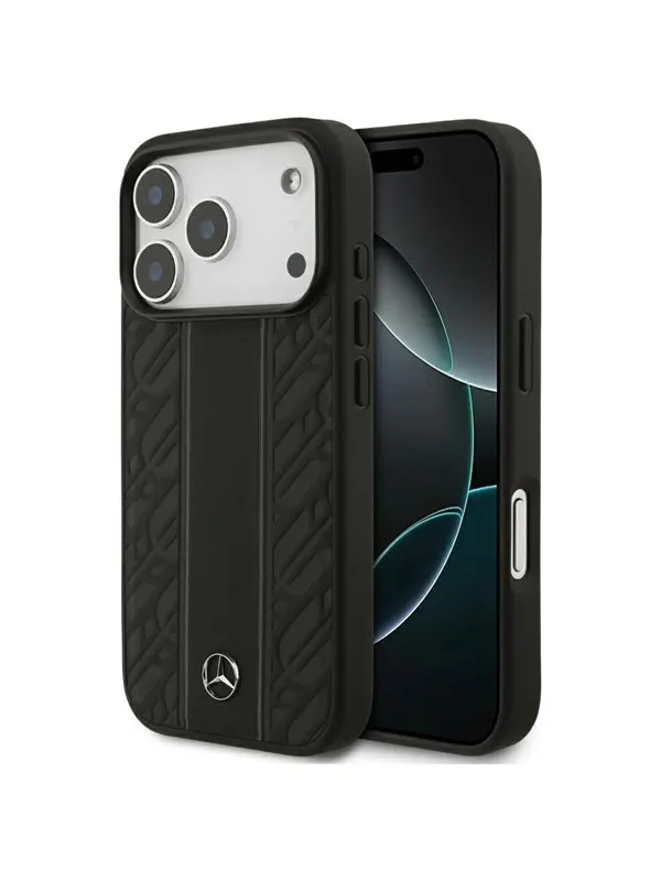 Mercedes Leather Laurel Leaves Stripes MagSafe Case for iPhone 17 Pro - Black