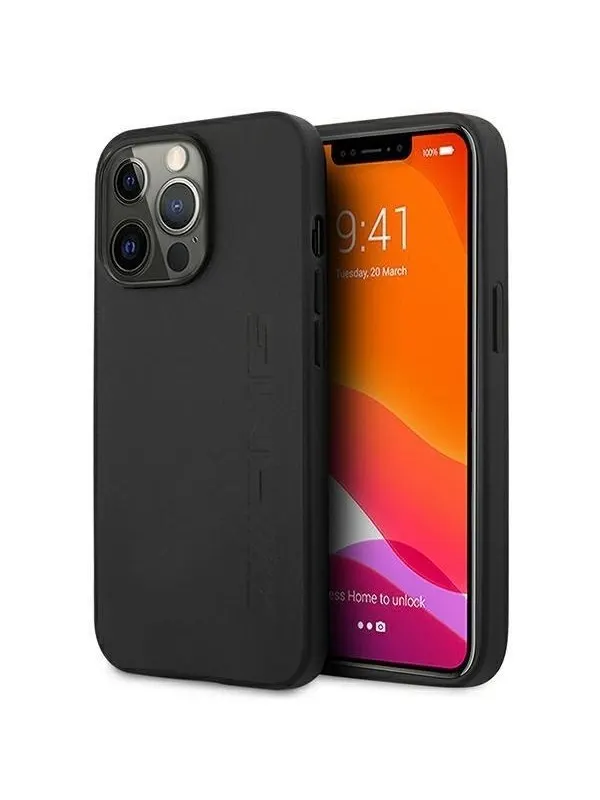 Mercedes AMG Leather Hot Stamped Case for iPhone 14 Pro Max - Black