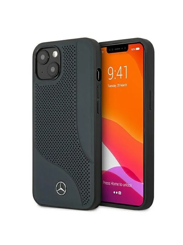 Mercedes Leather Perforated Area Case for iPhone 13 mini - Navy Blue