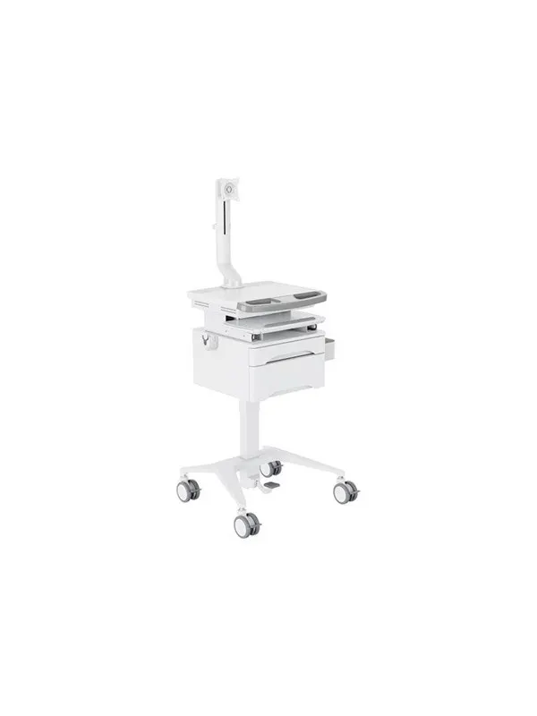 Multibrackets M Basic cart - for LCD display / keyboard / mouse / notebook - with drawer fixed arm - white silver - Max 7.5 kg - recommended for