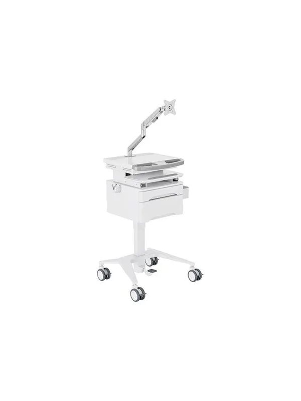 Multibrackets M Basic cart - for LCD display / keyboard / mouse / notebook - with drawer gas lift arm - white silver - Max 7.5 kg - recommended for