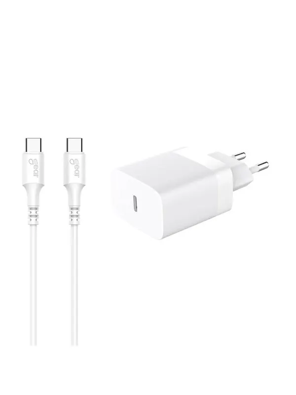 GEAR Charger 220V 1xUSB-C PD/PPS 30W + USB-C to USB-C Cable - White