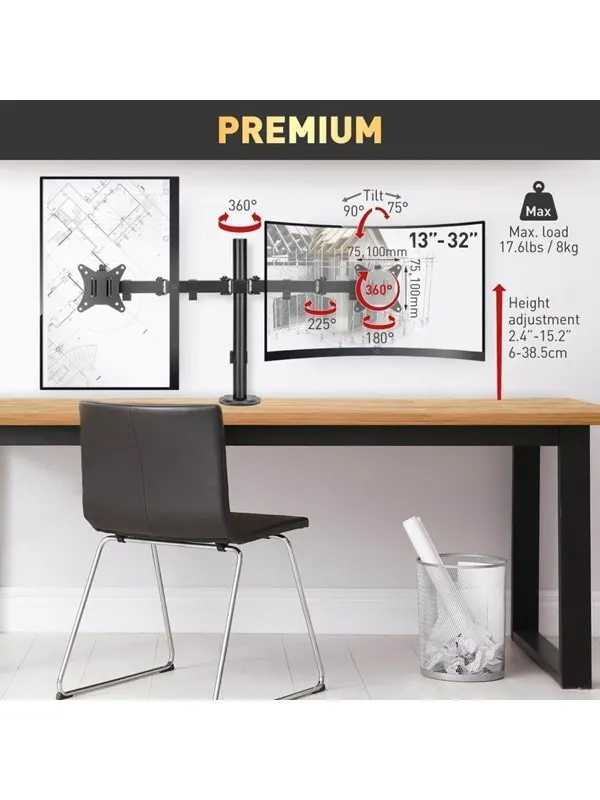 Barkan Monitor Arm - 2 Monitors 13'- 32' - Black