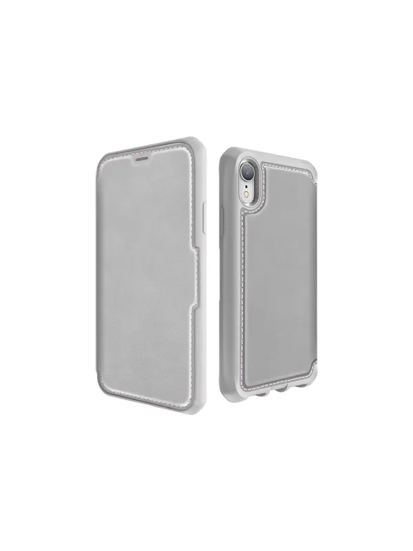 ITSKINS HYBRID FOLIO cover for iPhone XR®. Grey and pink with recycled leather