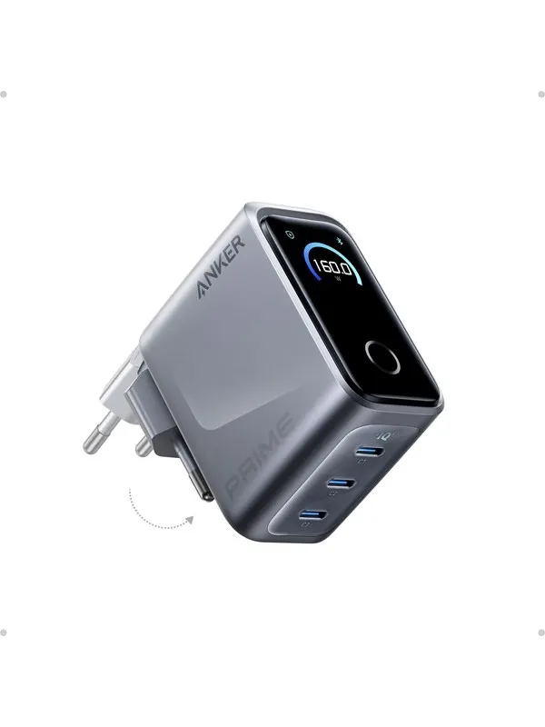 Anker Prime Charger (160W 3 Ports Smart Display) - Silver