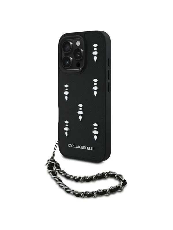 Karl Lagerfeld Saffiano Crystals w/Chain iPhone 16 Pro Max Case - Black