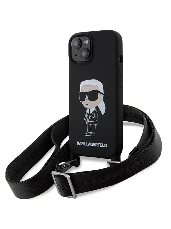 Karl Lagerfeld KLHCP15SSCBSKNK iPhone 15 6.1" hardcase black/black Crossbody Silicone Ikonik