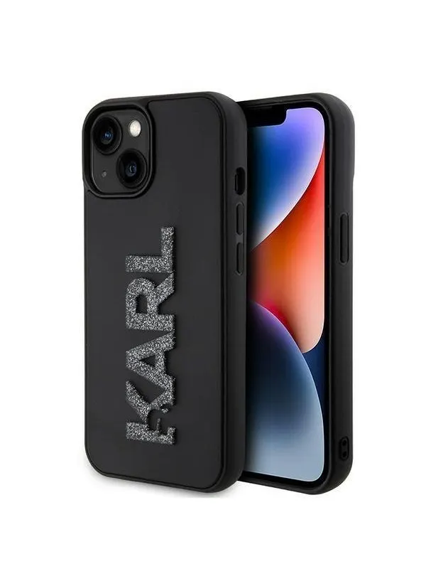 Karl Lagerfeld 3D Rubber Glitter Logo case for iPhone 15 - black