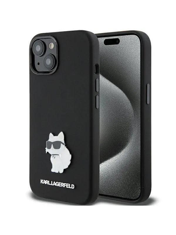 Karl Lagerfeld Silicone Choupette Metal Pin case for iPhone 15 Plus / 14 Plus - black