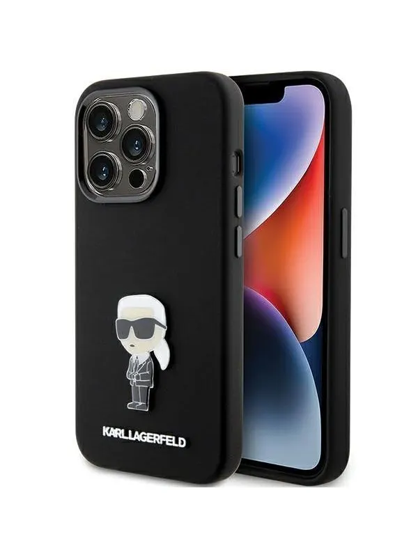 Karl Lagerfeld Silicone Ikonik Metal Pin case for iPhone 15 Pro - black