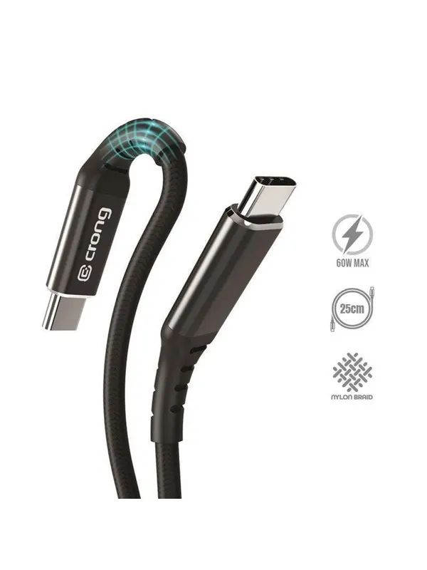 CRONG Armor Link - 60W PD 3A USB-C to USB-C Cable 25cm - Black
