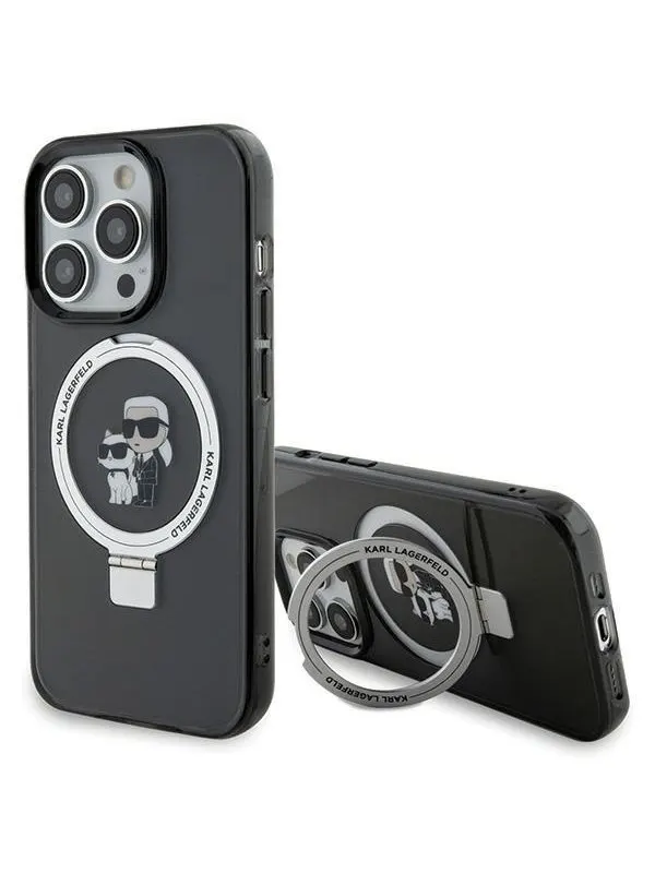 Karl Lagerfeld KLHMP15LHMRSKCK iPhone 15 Pro 6.1" black/black hardcase Ring Stand Karl&Choupette MagSafe