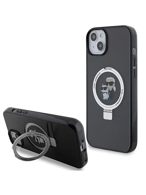 Karl Lagerfeld KLHMP15SHMRSKCK iPhone 15 6.1" black/black hardcase Ring Stand Karl&Choupette MagSafe