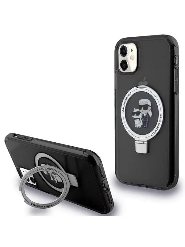 Karl Lagerfeld Ring Stand Karl&amp;Choupette MagSafe case for iPhone 11 / Xr - black