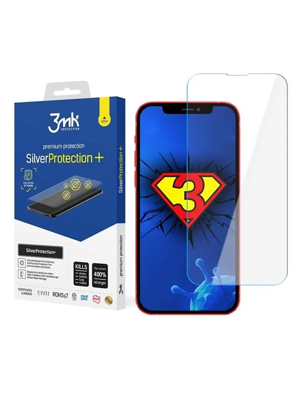 3mk Screen Protector for iPhone 13 Mini Antibacterial Screen for Gamers from the Silver Protection+ series