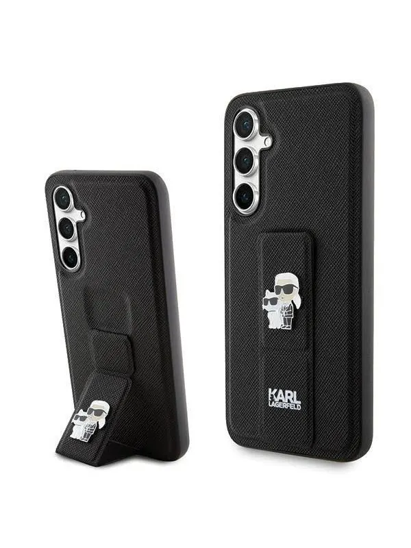 Karl Lagerfeld Gripstand Saffiano Karl&Choupette Pins case for Samsung Galaxy S23 FE - black