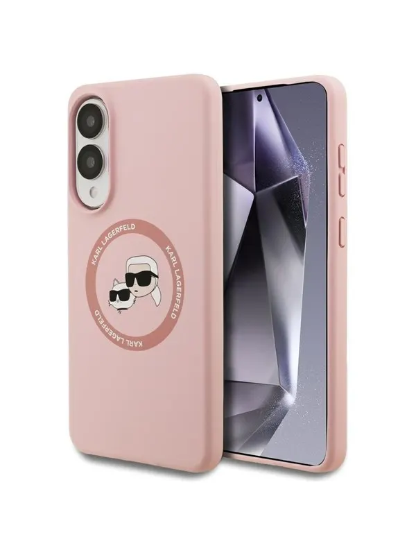 Karl Lagerfeld Silicone Nauble Heads And Circle MagSafe Case for Samsung Galaxy S25 Edge - Pink