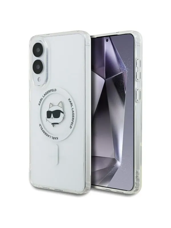 Karl Lagerfeld Button Choupette Head Printed Logo MagSafe Case for Samsung Galaxy S25 Edge - White