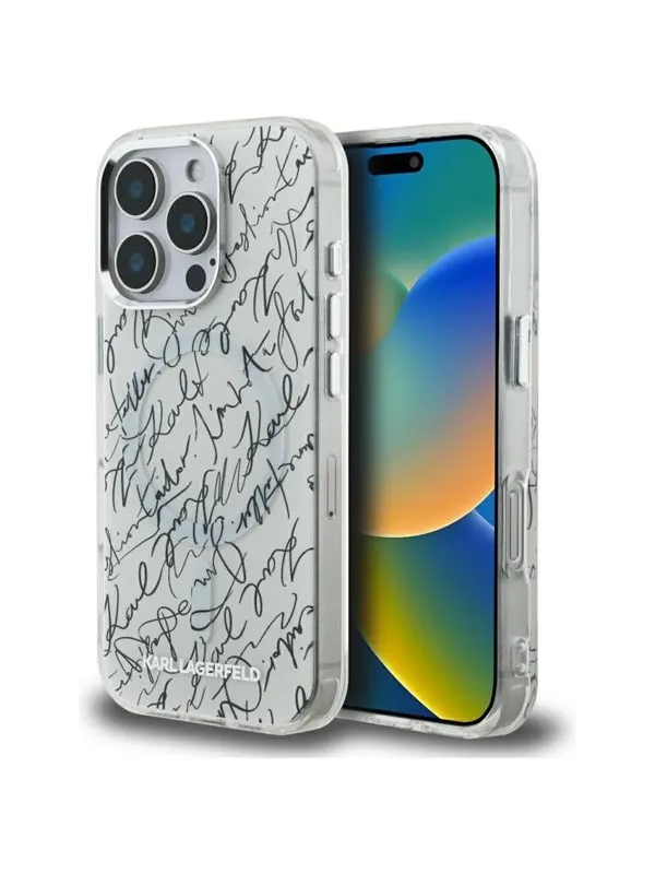 Karl Lagerfeld IML Karl Script Pattern MagSafe Case for iPhone 16 Pro - White