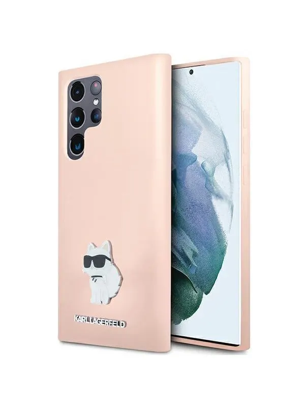 Karl Lagerfeld Silicone Choupette Metal Pin case for Samsung Galaxy S23 Ultra - pink