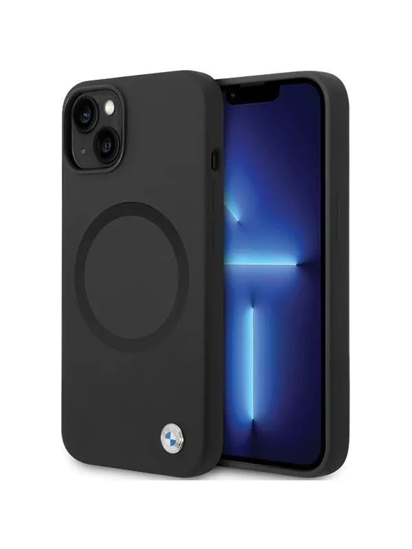 BMW BMHMP14SSILBK2 Case for iPhone 14 - Black Signature Liquid Silicone MagSafe