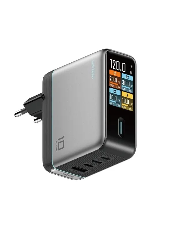 CUKTECH AD1204U 120W Wall Charger with Display and USB-C Cable - Silver