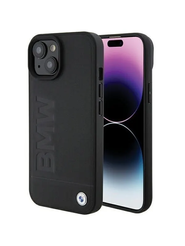 BMW MagSafe Leather Hot Stamp Case for iPhone 15 Plus - Black