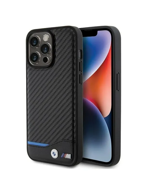 BMW Leather Carbon Case for iPhone 15 Pro Max - Black