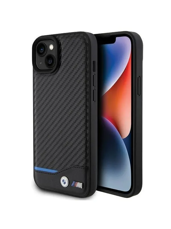 BMW Leather Carbon Case for iPhone 15 Plus - Black