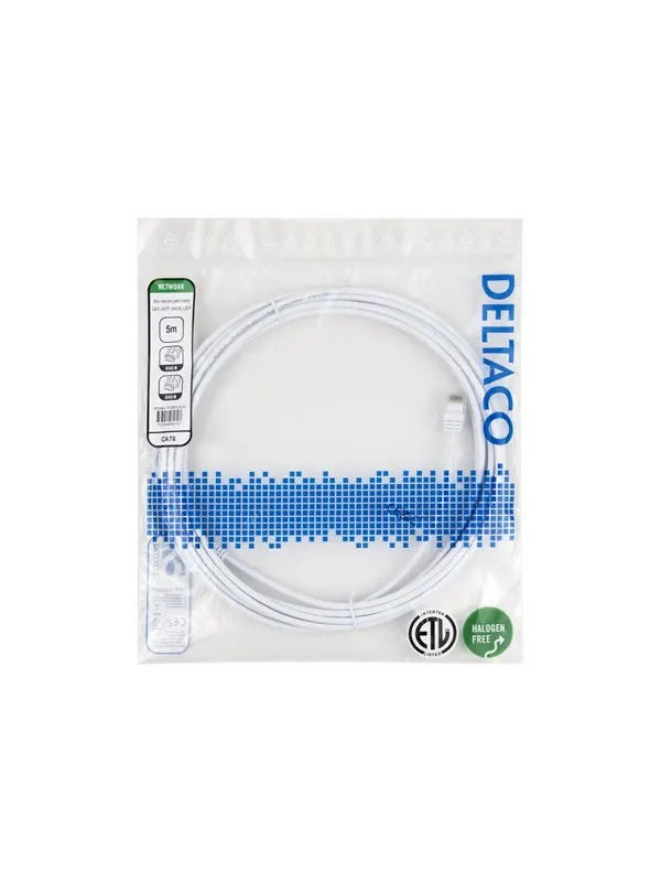 Deltaco patch cable - 5 m - white - Vit