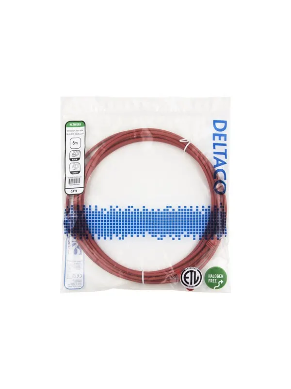 Deltaco patch cable - 5 m - red - Röd