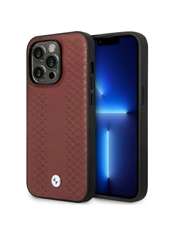 BMW BMHMP14X22RFGR iPhone 14 Pro Max 6.7" Burgundy/burgundy Leather Diamond Pattern MagSafe
