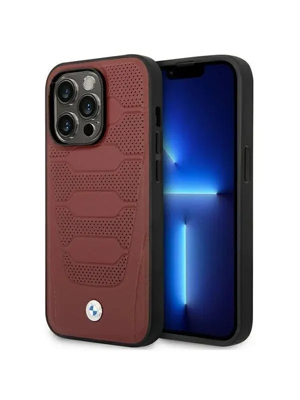 BMW BMHMP14L22RPSR iPhone 14 Pro 6.1" Burgundy/burgundy Leather Seats Pattern MagSafe