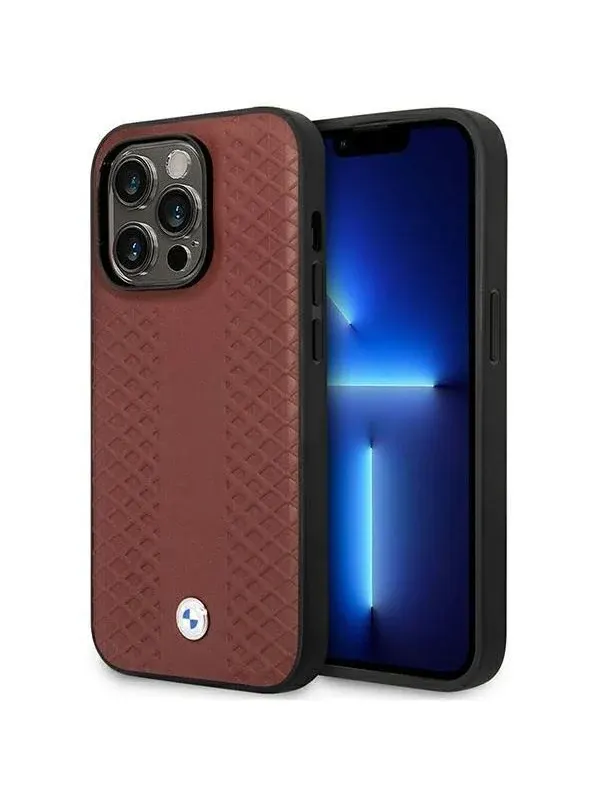 BMW BMHMP14L22RFGR iPhone 14 Pro 6.1" Burgundy/burgundy Leather Diamond Pattern MagSafe