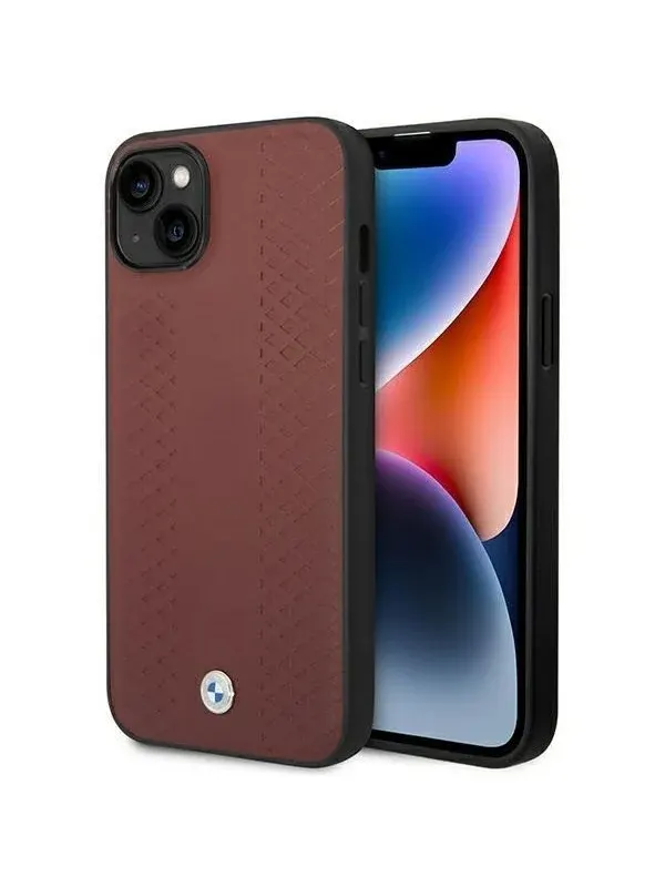 BMW BMHCP14S22RFGR iPhone 14 6.1" Burgundy/burgundy Leather Diamond Pattern