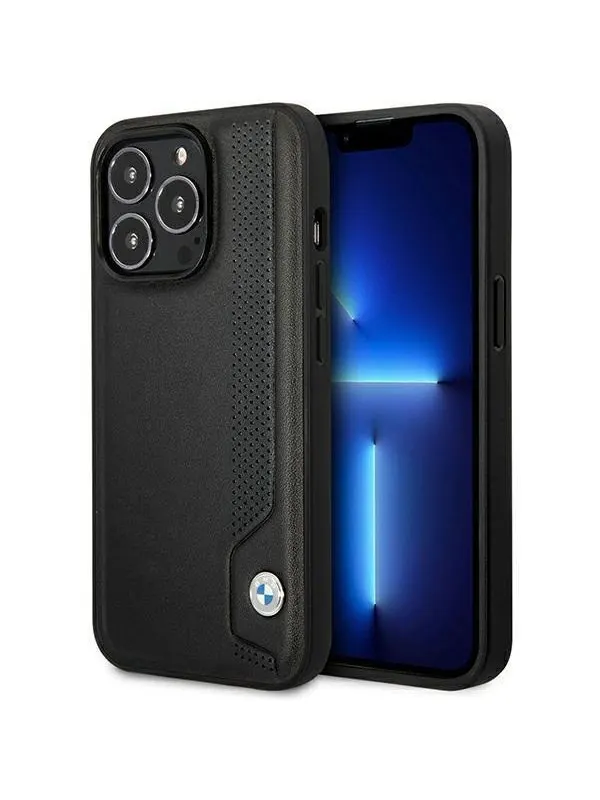 BMW BMHCP14L22RBDK iPhone 14 Pro 6.1" black/black hardcase Leather Blue Dots