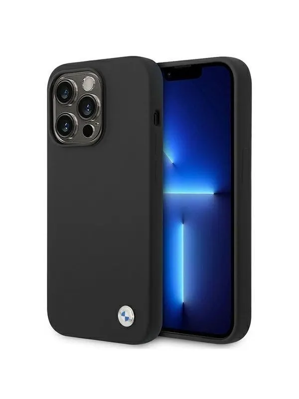 BMW Silicone Metal Logo Case for iPhone 14 Pro - Black