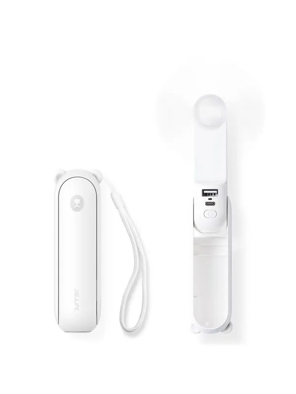 Jisulife Handheld Fan Life8 Plus Portable USB Fan with Power Bank Function 4500mAh and Flashlight - White - 4500 mAh