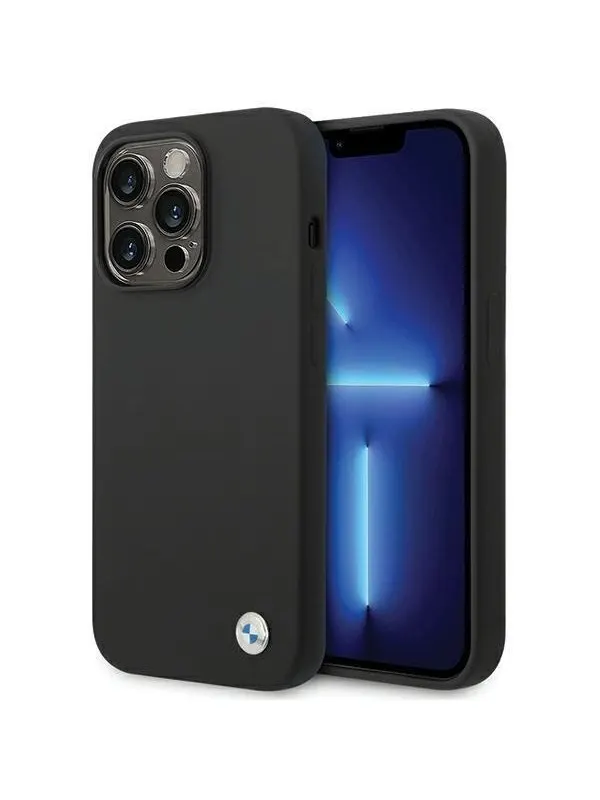 BMW Silicone Metal Logo iPhone 15 Pro Max Case - Black
