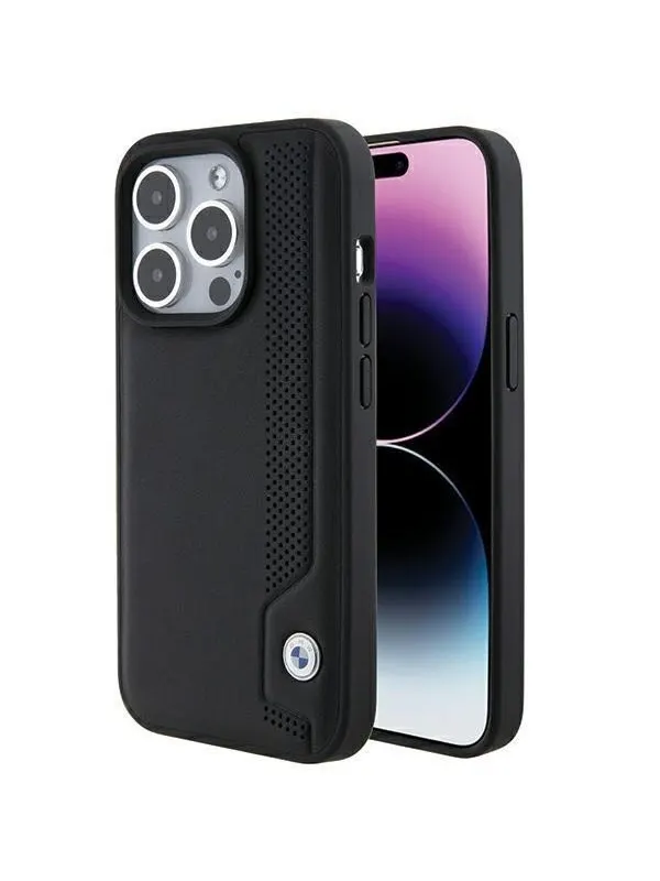 BMW Leather Blue Dots iPhone 15 Pro Max Case - Black