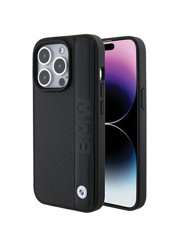 BMW Leather Textured & Stripe case for iPhone 15 Pro - black