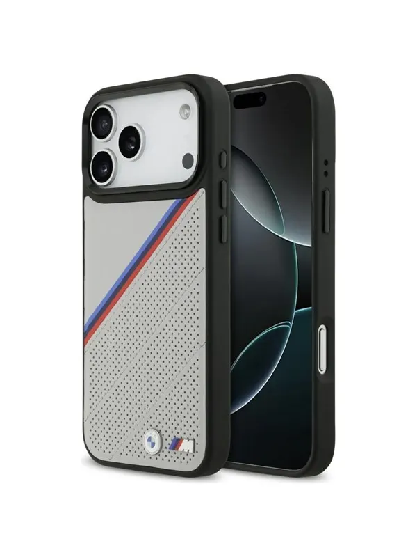 BMW M Tricolor Metal Logo MagSafe Case for iPhone 17 Pro Max - Gray