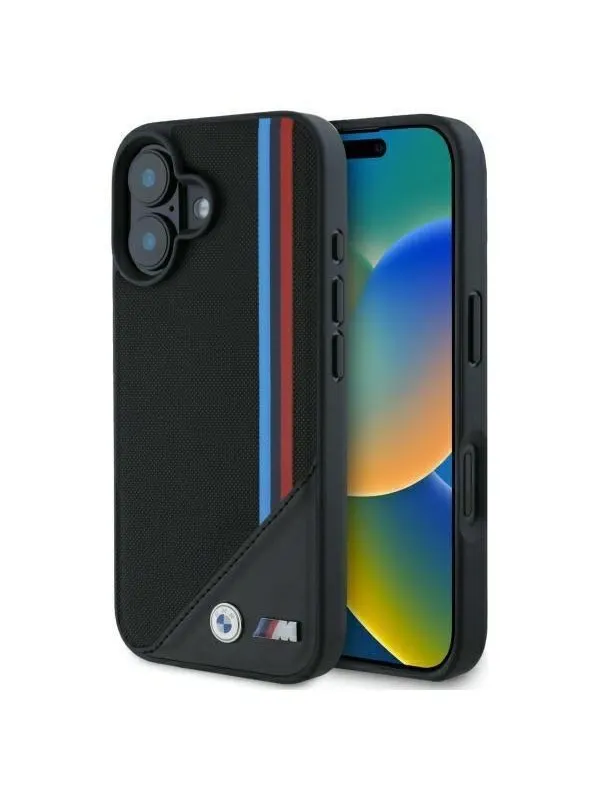 BMW M Meshed Tricolor Stripes MagSafe case for iPhone 16 - black