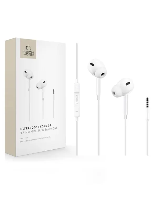 Tech-Protect Ultraboost Core G3 Mini Jack Wired Headphones - White