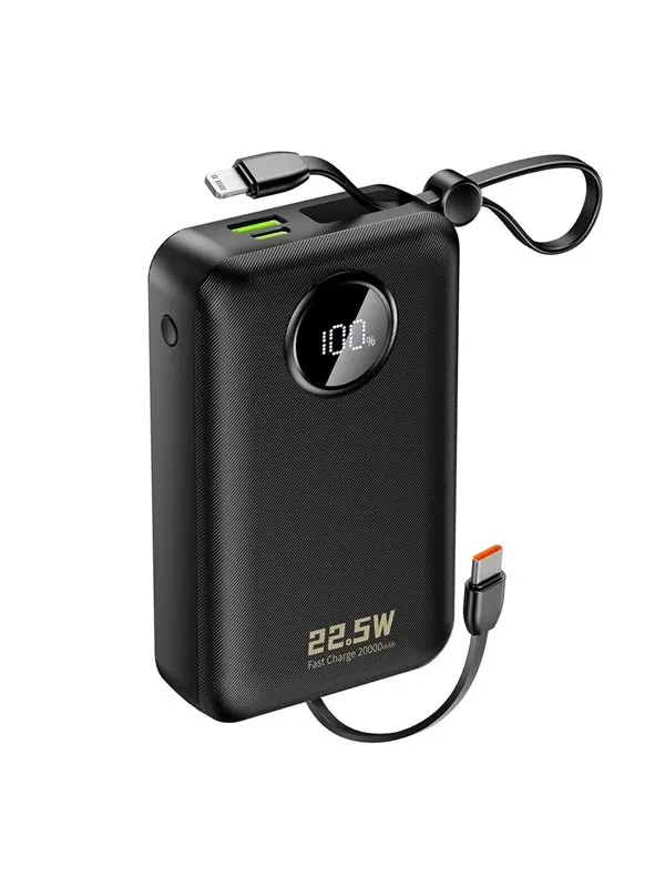 Dudao K14+ Powerbank 20000mAh 22.5W USB-C / USB-A / Built-in Lightning and USB-C Cables - Black