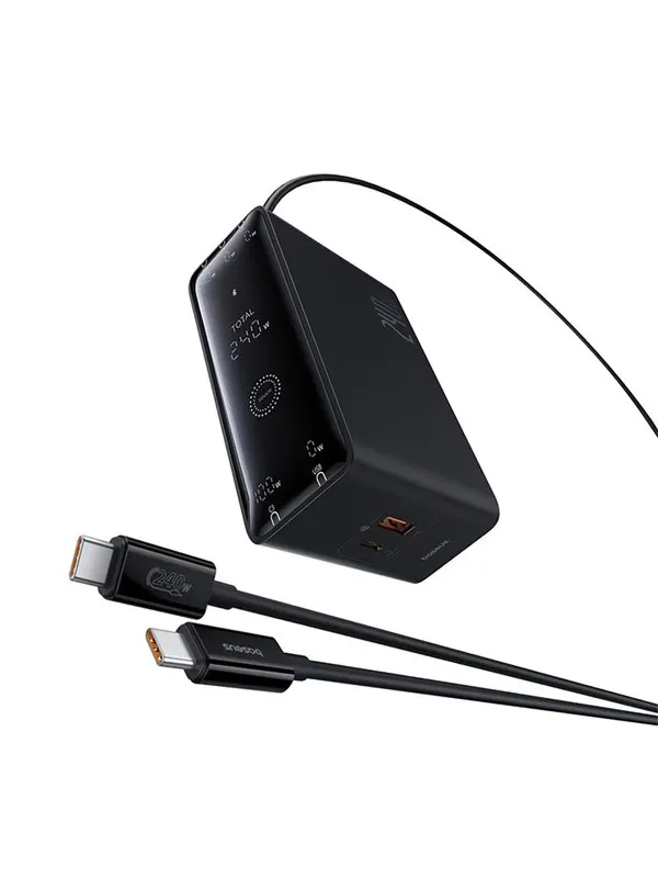 Baseus Digital GaN 3xUSB-C 1xUSB-A 240W Wall Charger with Power Cable - Black