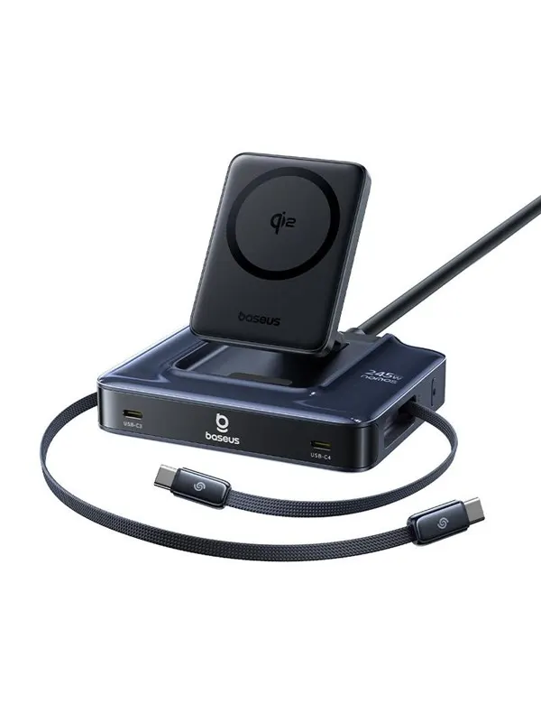 Baseus Nomos NH21 6-in-1 245W Wireless Charging Station with Two Retractable USB-C Cables - Black