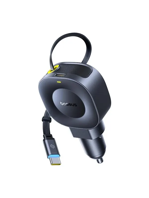 Baseus PrimeTrip VR2 45W + 45W Car Charger with Retractable USB-C Cable - Black