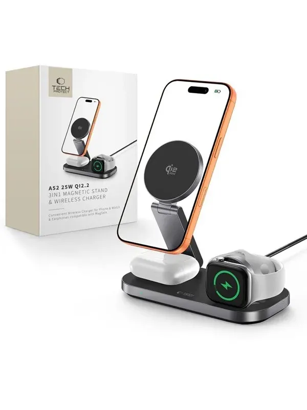 Tech-Protect A52 3in1 MagSafe 25W QI2.2 Wireless Charger - Black