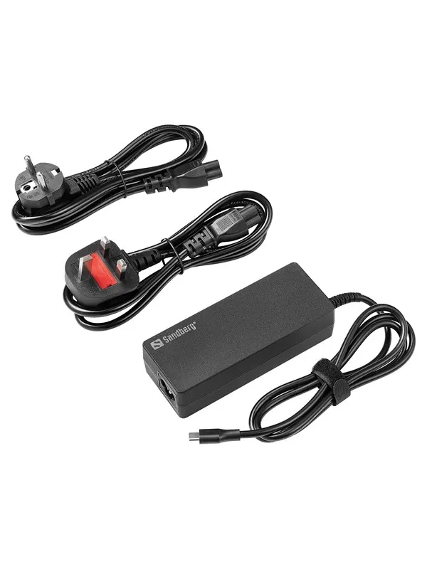 Sandberg USB-C AC Charger PD100W EU+UK - 100W | USB-C PD | Fixed Cable | EU/UK Plugs